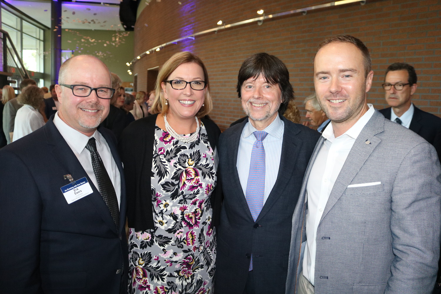 Erik Ewers, Julie Coffman, Ken Burns and Chris Ewers gather prior to the screening of “The Mayo Clinic: Faith – Hope – Science” at the University of North Florida’s Lazzara Performance Hall on Thursday, Sept. 13. Burns and the Ewers brothers directed the documentary, while Coffman produced it.